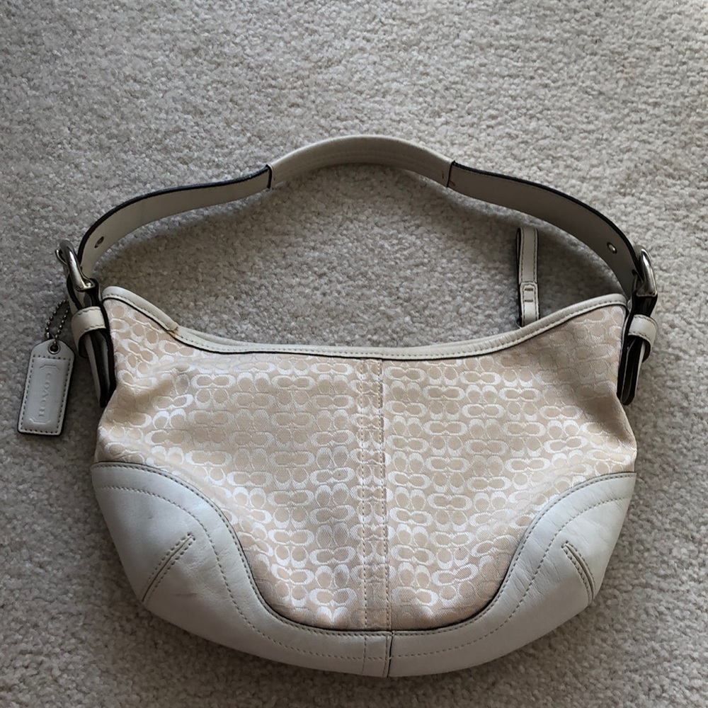 Coach Cream and White Shoulder Bag